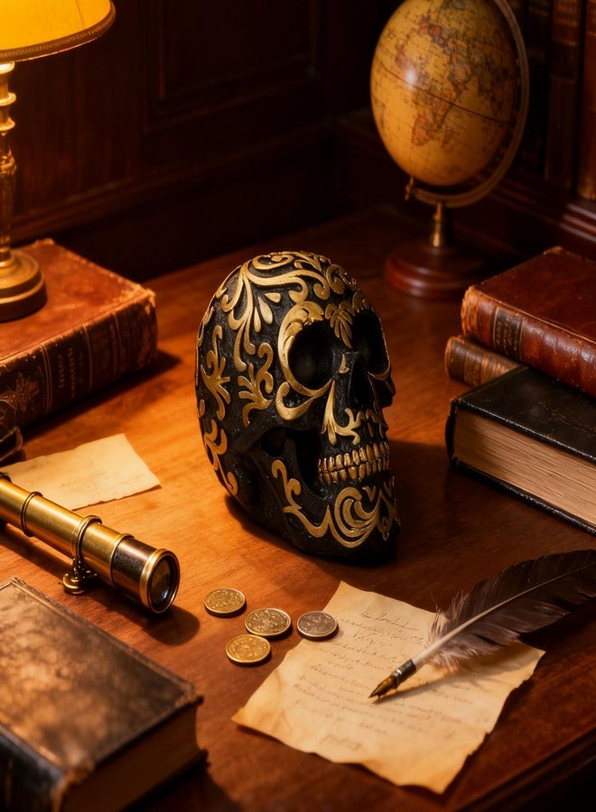 CHDL Gothic Skeleton Heads Money Bank - 6" Realistic Resin Skull Heads Decor with Coin Slot, Halloween Skull Decor for Storage & Display, Horror Piggy Bank for Home Office Desk Collector Gift - Image 3